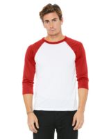 Bella + Canvas 3200 Unisex 3/4-Sleeve Baseball T-Shirt - Red