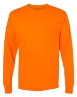 Hanes W120 Workwear Long Sleeve Pocket T-Shirt - Safety Orange