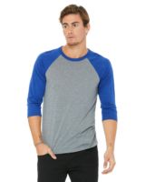 Bella + Canvas 3200 Unisex 3/4-Sleeve Baseball T-Shirt - Gray/True Royal