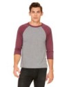 Bella + Canvas 3200 Unisex 3/4-Sleeve Baseball T-S...