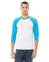 Bella + Canvas 3200 Unisex 3/4-Sleeve Baseball T-Shirt - Neon Blue