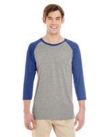 Jerzees 601RR Dri-Power Active Triblend Baseball Raglan T-Shirt - Oxford/True Blue Heather