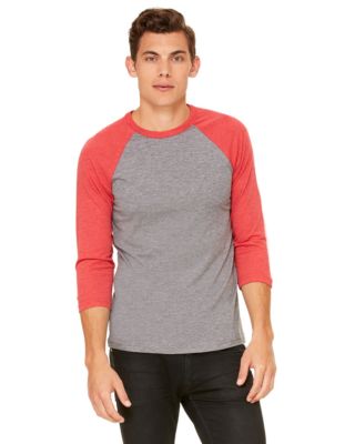 Bella + Canvas 3200 Unisex 3/4-Sleeve Baseball T-Shirt - Gray/Red