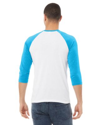 Bella + Canvas 3200 Unisex 3/4-Sleeve Baseball T-Shirt - Neon Blue