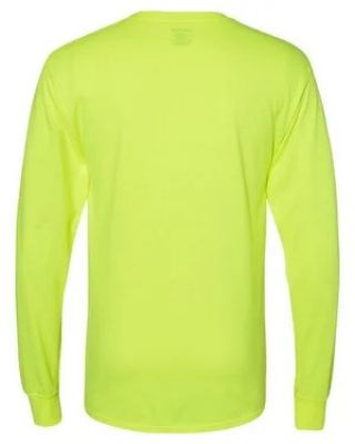 Hanes W120 Workwear Long Sleeve Pocket T-Shirt - Safety Green