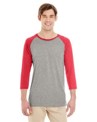 Jerzees 601RR Dri-Power Active Triblend Baseball Raglan T-Shirt - Oxford/Fiery Red Heather