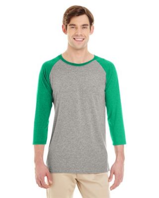 Jerzees 601RR Dri-Power Active Triblend Baseball Raglan T-Shirt - Oxford/Irish Green Heather